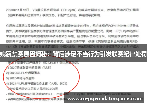 魏震禁赛原因揭秘：背后涉足不当行为引发联赛纪律处罚
